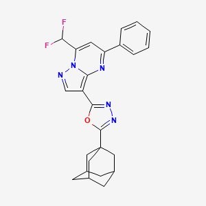 molecular formula C25H23F2N5O B10959837 2-(1-Adamantyl)-5-[7-(difluoromethyl)-5-phenylpyrazolo[1,5-a]pyrimidin-3-yl]-1,3,4-oxadiazole 