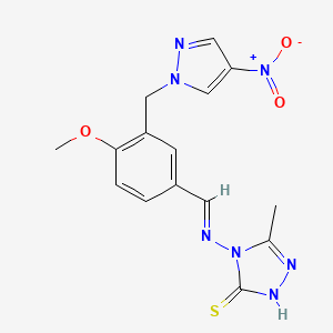 4-{[(E)-{4-methoxy-3-[(4-nitro-1H-pyrazol-1-yl)methyl]phenyl}methylidene]amino}-5-methyl-4H-1,2,4-triazole-3-thiol