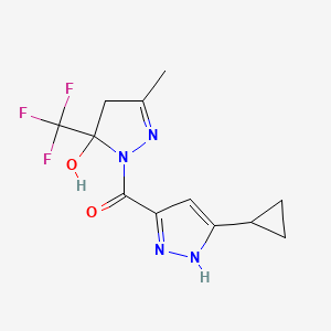 molecular formula C12H13F3N4O2 B10959910 (5-cyclopropyl-1H-pyrazol-3-yl)[5-hydroxy-3-methyl-5-(trifluoromethyl)-4,5-dihydro-1H-pyrazol-1-yl]methanone 