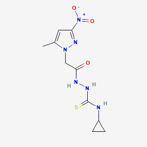 molecular formula C10H14N6O3S B10959919 N-cyclopropyl-2-[(5-methyl-3-nitro-1H-pyrazol-1-yl)acetyl]hydrazinecarbothioamide 