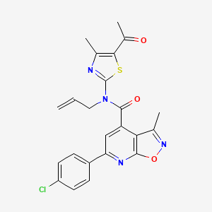 molecular formula C23H19ClN4O3S B10959936 N-(5-acetyl-4-methyl-1,3-thiazol-2-yl)-6-(4-chlorophenyl)-3-methyl-N-(prop-2-en-1-yl)[1,2]oxazolo[5,4-b]pyridine-4-carboxamide 