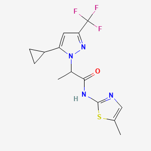 molecular formula C14H15F3N4OS B10959944 2-[5-cyclopropyl-3-(trifluoromethyl)-1H-pyrazol-1-yl]-N-(5-methyl-1,3-thiazol-2-yl)propanamide 