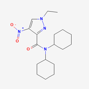 molecular formula C18H28N4O3 B10959954 N,N-dicyclohexyl-1-ethyl-4-nitro-1H-pyrazole-3-carboxamide 