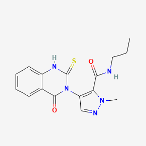 molecular formula C16H17N5O2S B10959961 1-methyl-4-(4-oxo-2-sulfanylquinazolin-3(4H)-yl)-N-propyl-1H-pyrazole-5-carboxamide 