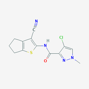 molecular formula C13H11ClN4OS B10959966 4-chloro-N-(3-cyano-5,6-dihydro-4H-cyclopenta[b]thiophen-2-yl)-1-methyl-1H-pyrazole-3-carboxamide 