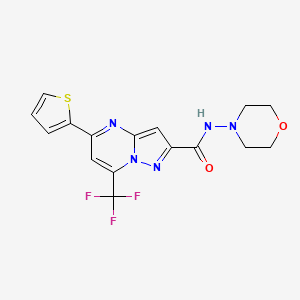 molecular formula C16H14F3N5O2S B10959980 N-(morpholin-4-yl)-5-(thiophen-2-yl)-7-(trifluoromethyl)pyrazolo[1,5-a]pyrimidine-2-carboxamide 