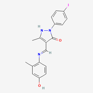 molecular formula C18H16IN3O2 B10960013 (4Z)-4-{[(4-hydroxy-2-methylphenyl)amino]methylidene}-2-(4-iodophenyl)-5-methyl-2,4-dihydro-3H-pyrazol-3-one 