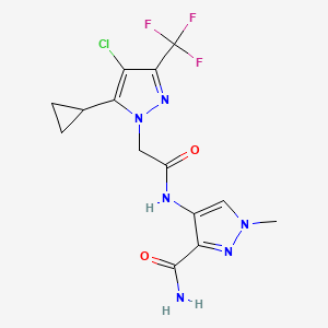 molecular formula C14H14ClF3N6O2 B10960025 4-({[4-chloro-5-cyclopropyl-3-(trifluoromethyl)-1H-pyrazol-1-yl]acetyl}amino)-1-methyl-1H-pyrazole-3-carboxamide 