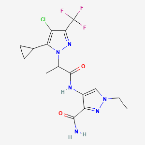 molecular formula C16H18ClF3N6O2 B10960043 4-({2-[4-chloro-5-cyclopropyl-3-(trifluoromethyl)-1H-pyrazol-1-yl]propanoyl}amino)-1-ethyl-1H-pyrazole-3-carboxamide 