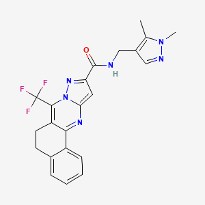 molecular formula C22H19F3N6O B10960047 N-[(1,5-dimethyl-1H-pyrazol-4-yl)methyl]-7-(trifluoromethyl)-5,6-dihydrobenzo[h]pyrazolo[5,1-b]quinazoline-10-carboxamide 