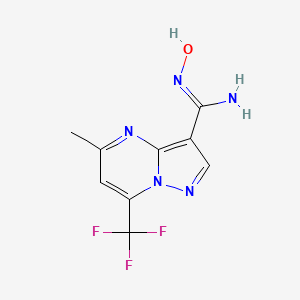 molecular formula C9H8F3N5O B10960088 N'-hydroxy-5-methyl-7-(trifluoromethyl)pyrazolo[1,5-a]pyrimidine-3-carboximidamide 