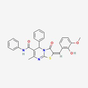 molecular formula C28H23N3O4S B10960097 (2E)-2-(2-hydroxy-3-methoxybenzylidene)-7-methyl-3-oxo-N,5-diphenyl-2,3-dihydro-5H-[1,3]thiazolo[3,2-a]pyrimidine-6-carboxamide 