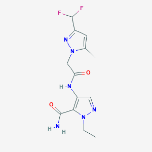 molecular formula C13H16F2N6O2 B10960175 4-({[3-(difluoromethyl)-5-methyl-1H-pyrazol-1-yl]acetyl}amino)-1-ethyl-1H-pyrazole-5-carboxamide 