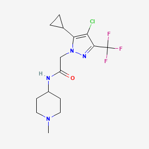 molecular formula C15H20ClF3N4O B10960199 2-[4-chloro-5-cyclopropyl-3-(trifluoromethyl)-1H-pyrazol-1-yl]-N-(1-methylpiperidin-4-yl)acetamide 