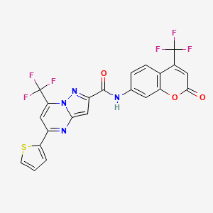 molecular formula C22H10F6N4O3S B10960262 N-[2-oxo-4-(trifluoromethyl)-2H-chromen-7-yl]-5-(thiophen-2-yl)-7-(trifluoromethyl)pyrazolo[1,5-a]pyrimidine-2-carboxamide 