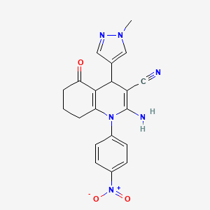 molecular formula C20H18N6O3 B10960265 2-amino-4-(1-methyl-1H-pyrazol-4-yl)-1-(4-nitrophenyl)-5-oxo-1,4,5,6,7,8-hexahydroquinoline-3-carbonitrile 