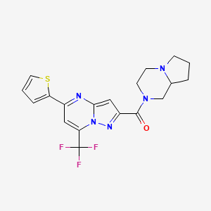 molecular formula C19H18F3N5OS B10960278 hexahydropyrrolo[1,2-a]pyrazin-2(1H)-yl[5-(thiophen-2-yl)-7-(trifluoromethyl)pyrazolo[1,5-a]pyrimidin-2-yl]methanone 