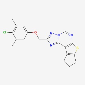 molecular formula C19H17ClN4OS B10960282 2-[(4-chloro-3,5-dimethylphenoxy)methyl]-9,10-dihydro-8H-cyclopenta[4,5]thieno[3,2-e][1,2,4]triazolo[1,5-c]pyrimidine 