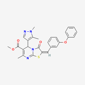 molecular formula C27H24N4O4S B10960312 methyl (2E)-5-(1,5-dimethyl-1H-pyrazol-4-yl)-7-methyl-3-oxo-2-(3-phenoxybenzylidene)-2,3-dihydro-5H-[1,3]thiazolo[3,2-a]pyrimidine-6-carboxylate 