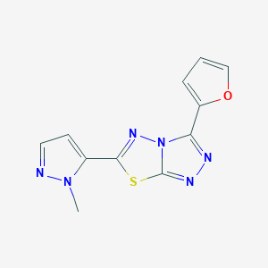 molecular formula C11H8N6OS B10960404 5-[3-(Furan-2-yl)-[1,2,4]triazolo[3,4-b][1,3,4]thiadiazol-6-yl]-1-methylpyrazole 