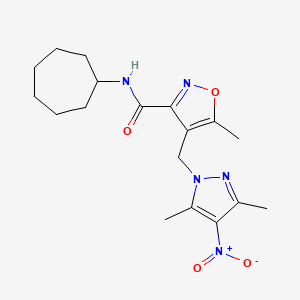 N-cycloheptyl-4-[(3,5-dimethyl-4-nitro-1H-pyrazol-1-yl)methyl]-5-methyl-1,2-oxazole-3-carboxamide