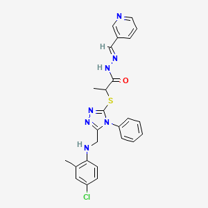 2-[(5-{[(4-chloro-2-methylphenyl)amino]methyl}-4-phenyl-4H-1,2,4-triazol-3-yl)sulfanyl]-N'-[(E)-pyridin-3-ylmethylidene]propanehydrazide