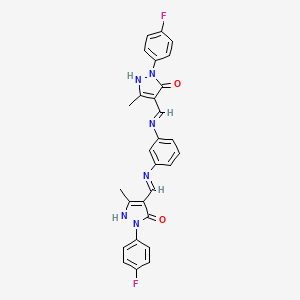 molecular formula C28H22F2N6O2 B10960487 (4Z,4'Z)-4,4'-{benzene-1,3-diylbis[imino(Z)methylylidene]}bis[2-(4-fluorophenyl)-5-methyl-2,4-dihydro-3H-pyrazol-3-one] 