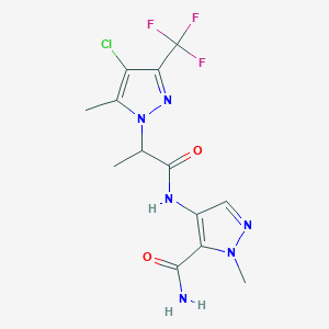 molecular formula C13H14ClF3N6O2 B10960537 4-({2-[4-chloro-5-methyl-3-(trifluoromethyl)-1H-pyrazol-1-yl]propanoyl}amino)-1-methyl-1H-pyrazole-5-carboxamide 