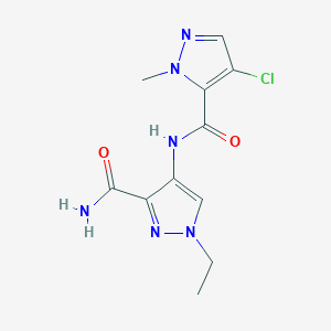 molecular formula C11H13ClN6O2 B10960556 4-{[(4-chloro-1-methyl-1H-pyrazol-5-yl)carbonyl]amino}-1-ethyl-1H-pyrazole-3-carboxamide 