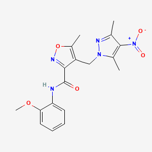 molecular formula C18H19N5O5 B10960581 4-[(3,5-dimethyl-4-nitro-1H-pyrazol-1-yl)methyl]-N-(2-methoxyphenyl)-5-methyl-1,2-oxazole-3-carboxamide 