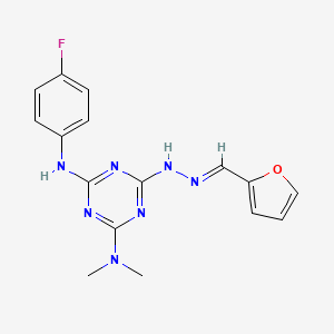 N'-(4-fluorophenyl)-6-[(2E)-2-(furan-2-ylmethylidene)hydrazinyl]-N,N-dimethyl-1,3,5-triazine-2,4-diamine