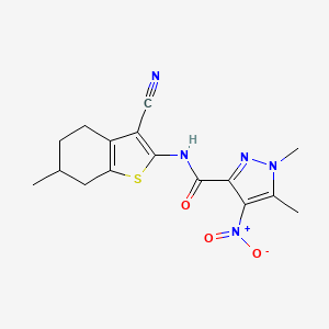 molecular formula C16H17N5O3S B10960616 N-(3-cyano-6-methyl-4,5,6,7-tetrahydro-1-benzothiophen-2-yl)-1,5-dimethyl-4-nitro-1H-pyrazole-3-carboxamide 