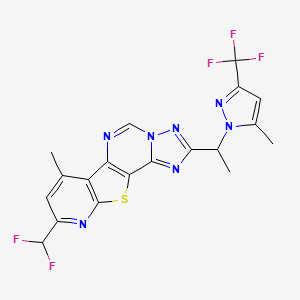 13-(difluoromethyl)-11-methyl-4-[1-[5-methyl-3-(trifluoromethyl)pyrazol-1-yl]ethyl]-16-thia-3,5,6,8,14-pentazatetracyclo[7.7.0.02,6.010,15]hexadeca-1(9),2,4,7,10(15),11,13-heptaene