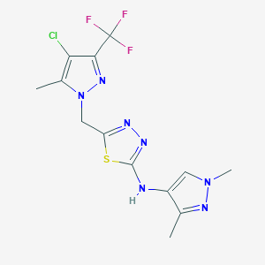 molecular formula C13H13ClF3N7S B10960752 5-{[4-chloro-5-methyl-3-(trifluoromethyl)-1H-pyrazol-1-yl]methyl}-N-(1,3-dimethyl-1H-pyrazol-4-yl)-1,3,4-thiadiazol-2-amine 