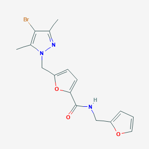 molecular formula C16H16BrN3O3 B10960794 5-[(4-bromo-3,5-dimethyl-1H-pyrazol-1-yl)methyl]-N-(furan-2-ylmethyl)furan-2-carboxamide 