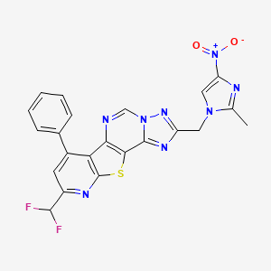 molecular formula C22H14F2N8O2S B10960869 13-(difluoromethyl)-4-[(2-methyl-4-nitroimidazol-1-yl)methyl]-11-phenyl-16-thia-3,5,6,8,14-pentazatetracyclo[7.7.0.02,6.010,15]hexadeca-1(9),2,4,7,10(15),11,13-heptaene 