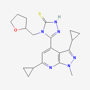 molecular formula C20H24N6OS B10960882 5-(3,6-dicyclopropyl-1-methyl-1H-pyrazolo[3,4-b]pyridin-4-yl)-4-(tetrahydrofuran-2-ylmethyl)-4H-1,2,4-triazole-3-thiol 