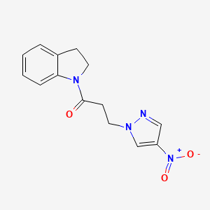 molecular formula C14H14N4O3 B10961007 1-(2,3-dihydro-1H-indol-1-yl)-3-(4-nitro-1H-pyrazol-1-yl)propan-1-one 