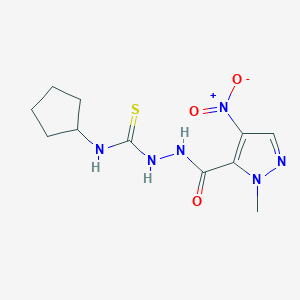 molecular formula C11H16N6O3S B10961037 N-cyclopentyl-2-[(1-methyl-4-nitro-1H-pyrazol-5-yl)carbonyl]hydrazinecarbothioamide 