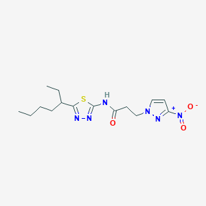 molecular formula C15H22N6O3S B10961081 N-[5-(heptan-3-yl)-1,3,4-thiadiazol-2-yl]-3-(3-nitro-1H-pyrazol-1-yl)propanamide 