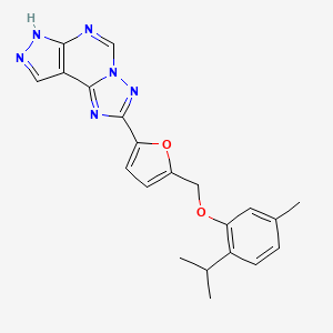 molecular formula C21H20N6O2 B10961182 2-{5-[(2-Isopropyl-5-methylphenoxy)methyl]-2-furyl}-7H-pyrazolo[4,3-E][1,2,4]triazolo[1,5-C]pyrimidine 