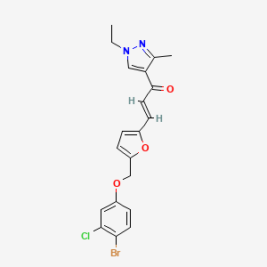 molecular formula C20H18BrClN2O3 B10961199 (2E)-3-{5-[(4-bromo-3-chlorophenoxy)methyl]furan-2-yl}-1-(1-ethyl-3-methyl-1H-pyrazol-4-yl)prop-2-en-1-one 