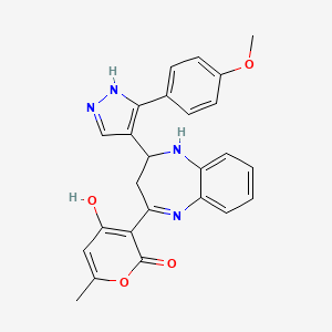 (3E)-3-{4-[3-(4-methoxyphenyl)-1H-pyrazol-4-yl]-1,3,4,5-tetrahydro-2H-1,5-benzodiazepin-2-ylidene}-6-methyl-2H-pyran-2,4(3H)-dione