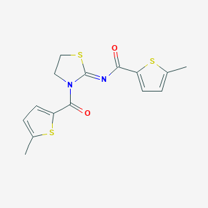 molecular formula C15H14N2O2S3 B10961381 5-methyl-N-{(2Z)-3-[(5-methylthiophen-2-yl)carbonyl]-1,3-thiazolidin-2-ylidene}thiophene-2-carboxamide 