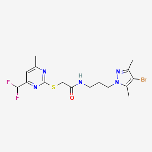 molecular formula C16H20BrF2N5OS B10961451 N-[3-(4-bromo-3,5-dimethyl-1H-pyrazol-1-yl)propyl]-2-{[4-(difluoromethyl)-6-methylpyrimidin-2-yl]sulfanyl}acetamide 