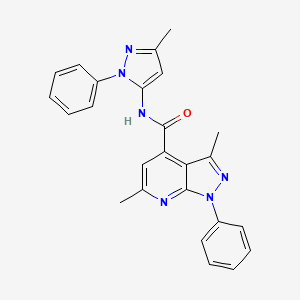 molecular formula C25H22N6O B10961460 3,6-dimethyl-N-(3-methyl-1-phenyl-1H-pyrazol-5-yl)-1-phenyl-1H-pyrazolo[3,4-b]pyridine-4-carboxamide 