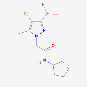 molecular formula C12H16BrF2N3O B10961606 2-[4-bromo-3-(difluoromethyl)-5-methyl-1H-pyrazol-1-yl]-N-cyclopentylacetamide 