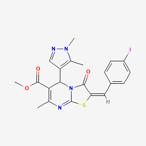 molecular formula C21H19IN4O3S B10961617 methyl (2E)-5-(1,5-dimethyl-1H-pyrazol-4-yl)-2-(4-iodobenzylidene)-7-methyl-3-oxo-2,3-dihydro-5H-[1,3]thiazolo[3,2-a]pyrimidine-6-carboxylate 