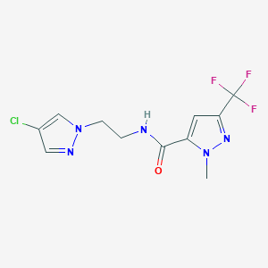 molecular formula C11H11ClF3N5O B10961639 N-[2-(4-chloro-1H-pyrazol-1-yl)ethyl]-1-methyl-3-(trifluoromethyl)-1H-pyrazole-5-carboxamide 