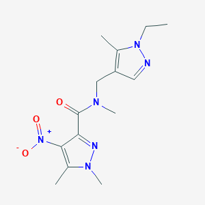 molecular formula C14H20N6O3 B10961653 N-[(1-ethyl-5-methyl-1H-pyrazol-4-yl)methyl]-N,1,5-trimethyl-4-nitro-1H-pyrazole-3-carboxamide 